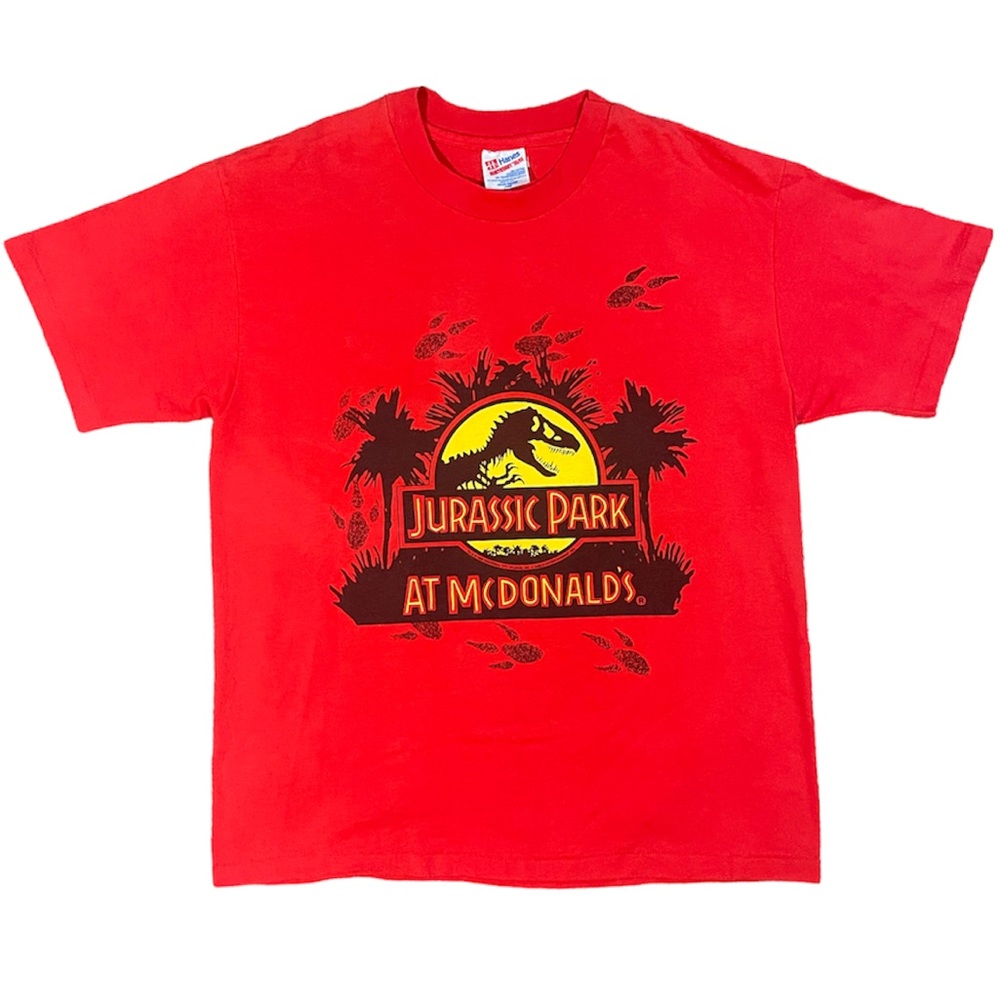 Vintage 1992 Jurassic park at mc Donald’s red shirt 
Single stitch